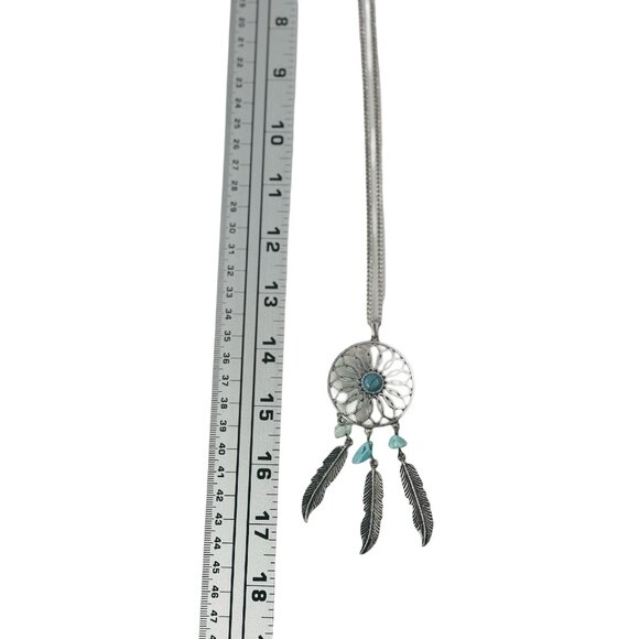 Y2K Silver Tone & Turquoise Statement Necklace Boho 17” - Picture 2 of 2